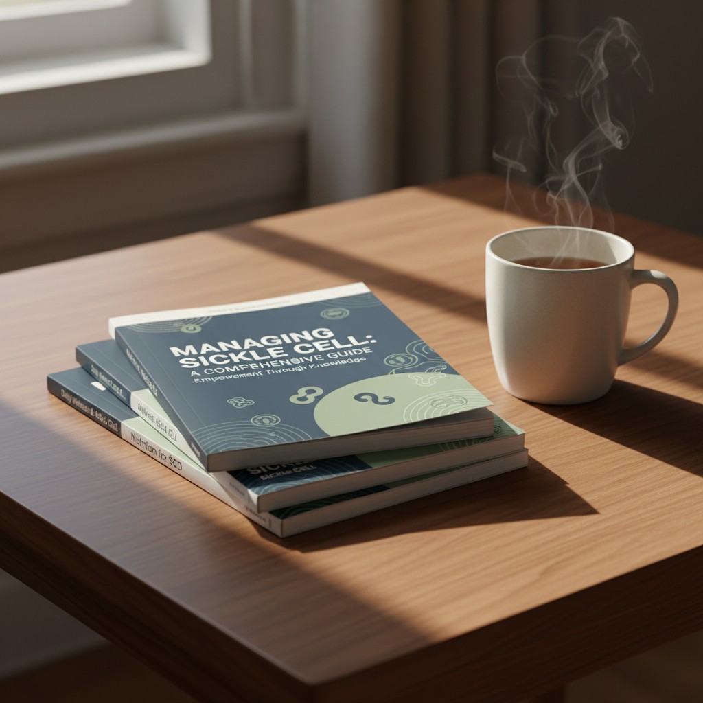Background photograph of a coffee cup and convenience books on a wooden table.